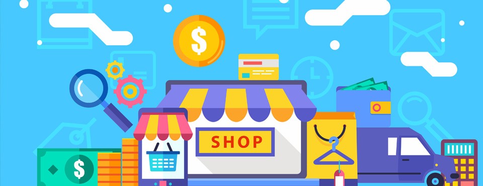 Illustration of online and in-store shopping